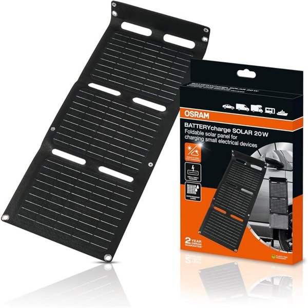 Panel solar plegable portátil BATTERYcharge SOLAR 20W, carga USB C y USB A, IP65