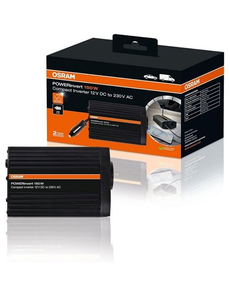 Convertidor de corriente de 12V a 230V hasta 150W POWERinvert, inversor de onda sinusoidal, fuera de la red