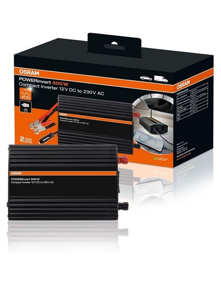 Inversor de potência compacto de 12 V a 230 V até 500 W POWERinvert, silencioso