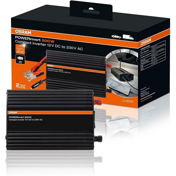 Inversor compacto de energía de 12V a 230V hasta 500W POWERinvert, silencioso