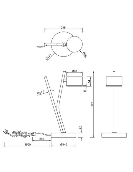 Lampe de table CODA, lumière réglable, ampoule non incluse : 1 GX53 max. 10 W IP20 Noir
