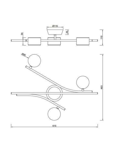 Luminária de teto CODA com 3 focos ajustáveis, lâmpadas excluindo 3x GX53 máx. 10 W, IP20 bege