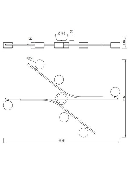 Luminária de teto CODA com 6 focos ajustáveis, excluindo 6 lâmpadas GX53, máx. 10W, IP20, bege
