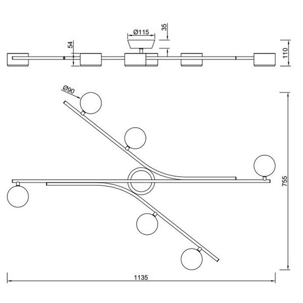 Luminária de teto CODA, 6 focos ajustáveis, lâmpadas excluindo 6x GX53, máx. 10 W, IP20, preta