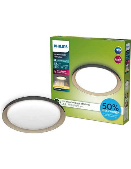 Plafón de Techo LED PEBBLO Ultra Efficient 10W, 2700K/4000K, Superslim Negro