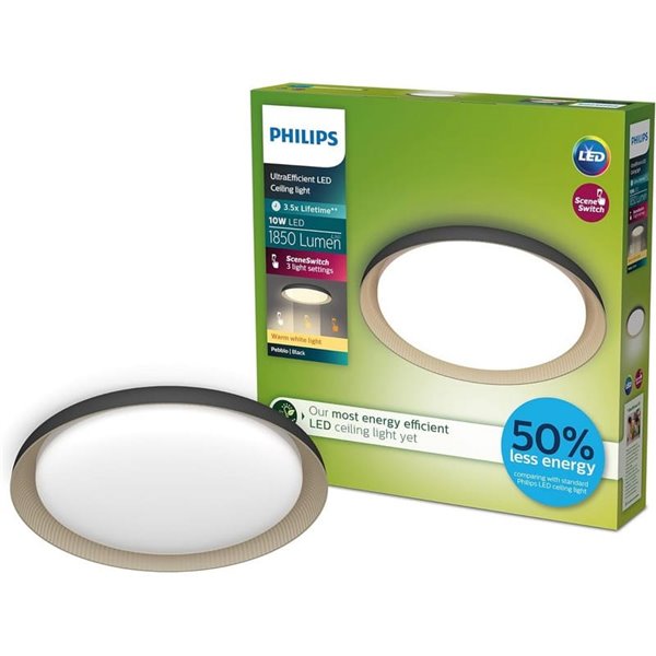Plafón de Techo LED PEBBLO Ultra Efficient 10W, 2700K/4000K, Superslim Negro