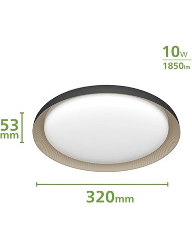 Plafón de Techo LED PEBBLO Ultra Efficient 10W, 2700K/4000K, Superslim Negro