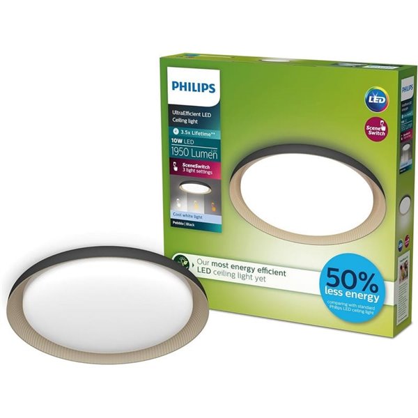 Plafón de Techo LED PEBBLO Ultra Efficient 10W, 2700K/4000K, Superslim Negro