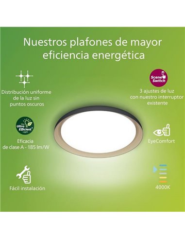 Plafon LED ultraeficiente PEBBLO 10W, 2700K/4000K, preto superfino