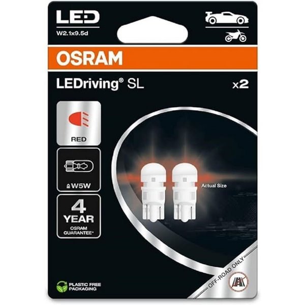 LEDriving SL 12V W2.1x9.5d, 0,6W, 2825DRP-2BL, pacote com 2, compatível com lâmpadas LED vermelhas W5W