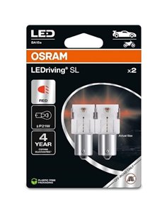 Lâmpadas de reposição LED compatíveis com LEDriving SL BA15s Red P21W, 7506DRP-2BL, 1,9 W, pacote com 2