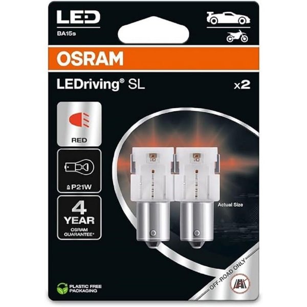 Lâmpadas de reposição LED compatíveis com LEDriving SL BA15s Red P21W, 7506DRP-2BL, 1,9 W, pacote com 2
