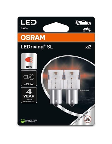 Ampoules LED de remplacement LEDriving SL BA15s rouges P21W compatibles, 7506DRP-2BL, 1,9 W, lot de 2