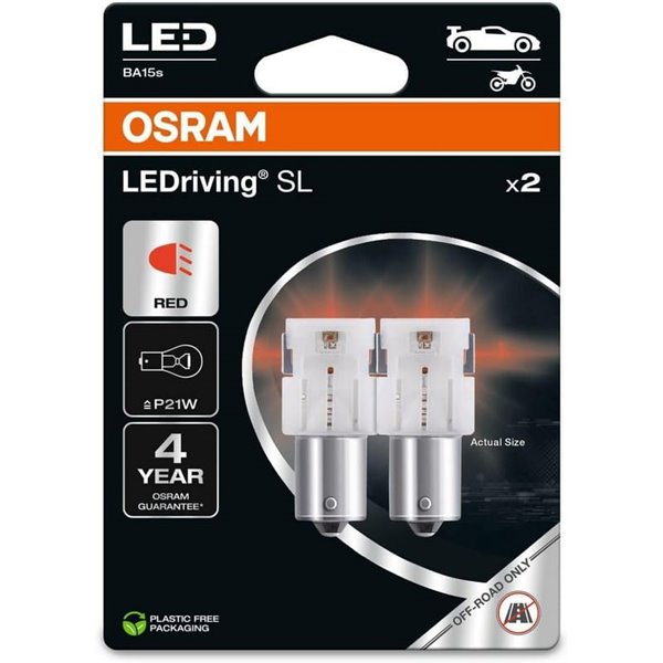 Ampoules LED de remplacement LEDriving SL BA15s rouges P21W compatibles, 7506DRP-2BL, 1,9 W, lot de 2