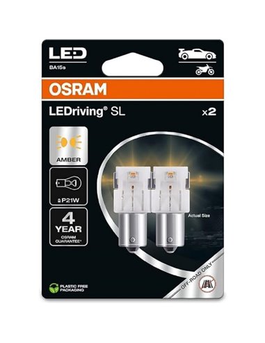 Lâmpada LED de substituição compatível com LEDriving SL BA15s âmbar P21W, 7506DYP-2BL, 1,3 W, pacote com 2