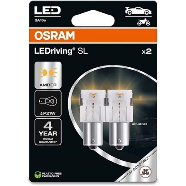 Lâmpada LED de substituição compatível com LEDriving SL BA15s âmbar P21W, 7506DYP-2BL, 1,3 W, pacote com 2