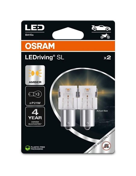 Bombilla LED de recambio compatible con P21W ámbar LEDriving SL BA15s, 7506DYP-2BL, 1,3W, 2uds