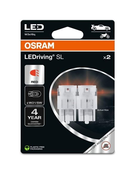 Ampoule LED de remplacement LEDriving SL W3x16q rouge compatible W21/5 W, 7515DRP-2BL, 1,7 W, lot de 2