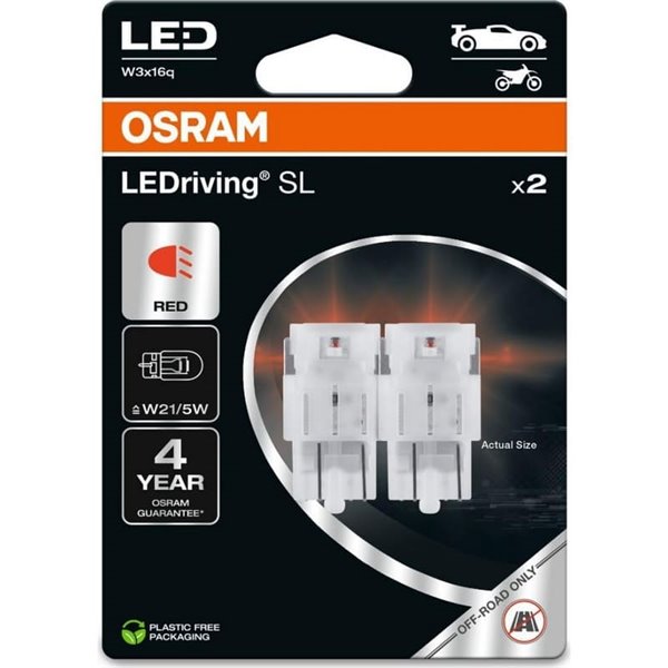 Ampoule LED de remplacement LEDriving SL W3x16q rouge compatible W21/5 W, 7515DRP-2BL, 1,7 W, lot de 2