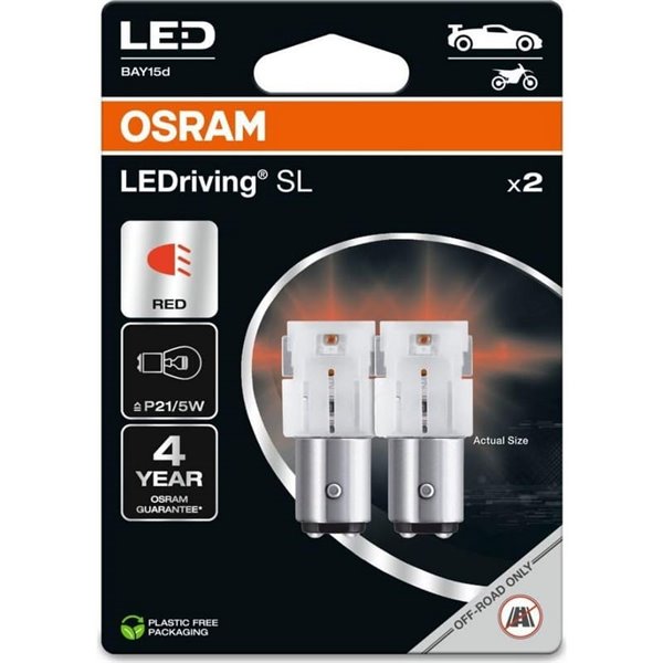 Lámpara LED recambio compatible con P21/5W rojo LEDriving SL BAY15d, 7528DRP-2BL, 1,4W, 2uds