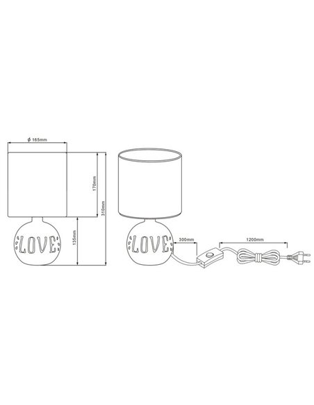 Lámpara de Sobremesa Rustico Marrón Love Esna Grande 1XE14