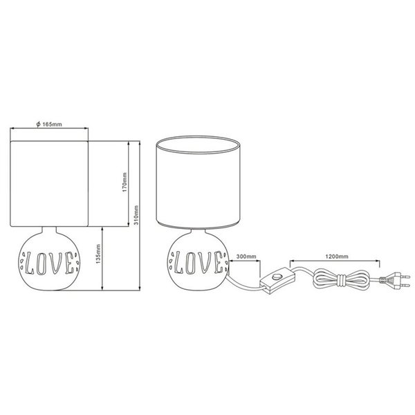 Candeeiro de mesa Rústico Castanho Love Esna Grande 1XE14