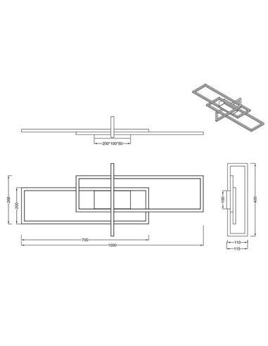Plafón LED de techo SALINAS rectangular, 34W 3900lm, 3000K IP20 Níquel