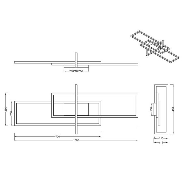 Plafón LED de techo SALINAS rectangular, 34W 3900lm, 3000K IP20 Níquel