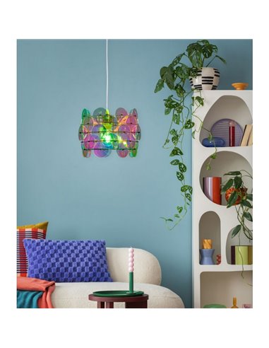 Plafonnier IRIDE à panneaux irisés, hauteur réglable, ampoule non incluse : 1 E27, max. 10 W, IP20