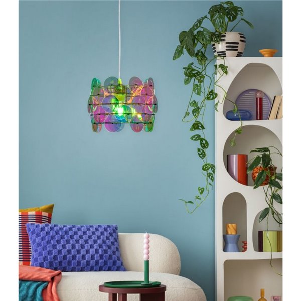 Plafonnier IRIDE à panneaux irisés, hauteur réglable, ampoule non incluse : 1 E27, max. 10 W, IP20