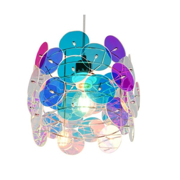 Plafonnier IRIDE à panneaux irisés, hauteur réglable, ampoule non incluse : 1 E27, max. 10 W, IP20