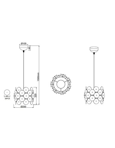Lámpara de techo IRIDE placas iridiscentes, altura regulable bombilla excl. 1x E27 max. 10W IP20