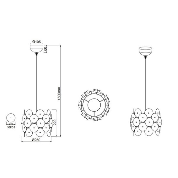 Lámpara de techo IRIDE placas iridiscentes, altura regulable bombilla excl. 1x E27 max. 10W IP20