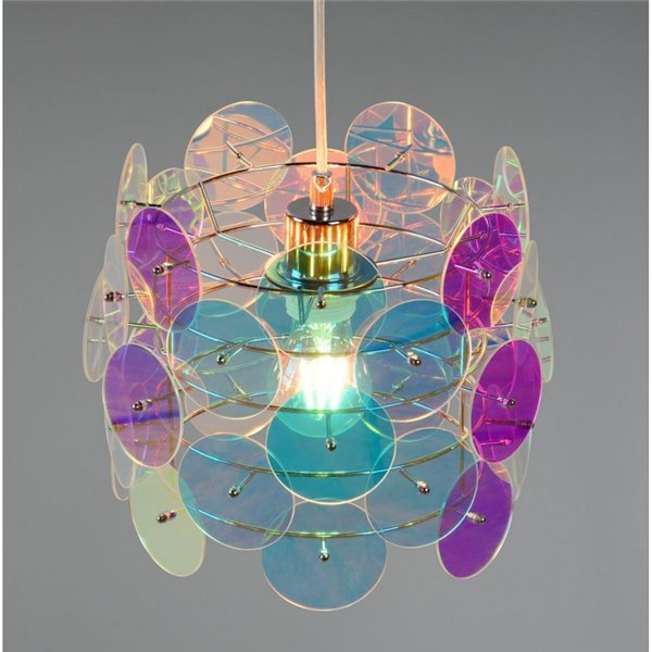 Plafonnier IRIDE à panneaux irisés, hauteur réglable, ampoule non incluse : 1 E27, max. 10 W, IP20