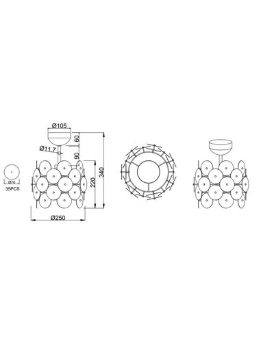 Plafón de techo IRIDE con placas iridiscentes, bombilla excl. 1x E27 max. 10W IP20