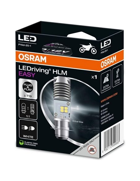 Bombilla LED T19/M5 para faros delanteros de moto LEDriving HLM, P15d-25-1, 5.0W/5.5W, 6000K, 7335DWESY-1HB