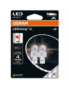 Lâmpadas LED W16W vermelhas LEDriving SL 12V, W2.1x9.5d, 921DRP-2BL, 1,4W, embalagem com 2 unidades