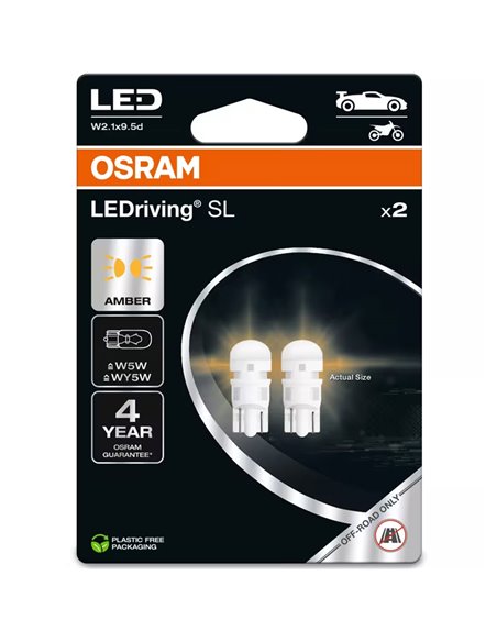 Ampoules LED compatibles avec W5W ambre LEDriving SL 12V W2.1x9.5d, 0,5W, 2827DYP-2BL, 2 pièces