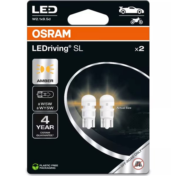 Lámparas LED compatibles con W5W ámbar LEDriving SL 12V W2.1x9.5d, 0,5W, 2827DYP-2BL, 2 uds