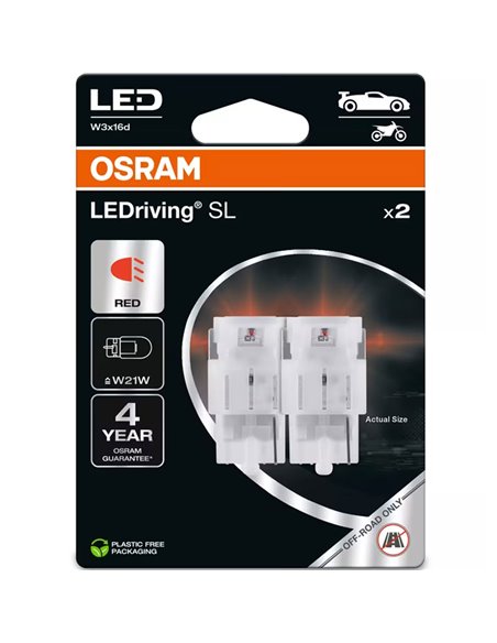 Bombilla LED de repuesto compatible con W21W rojo LEDriving SL W3x16d, 7505DRP-2BL, 1,4W, 2 uds