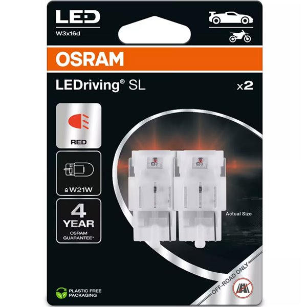 Bombilla LED de repuesto compatible con W21W rojo LEDriving SL W3x16d, 7505DRP-2BL, 1,4W, 2 uds