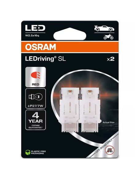 Lâmpada de substituição LED compatível com P27/7W vermelho LEDriving SL W3x16q, 3157DRP-2BL, 1,4W, 2 unidades