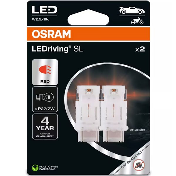 Lâmpada de substituição LED compatível com P27/7W vermelho LEDriving SL W3x16q, 3157DRP-2BL, 1,4W, 2 unidades