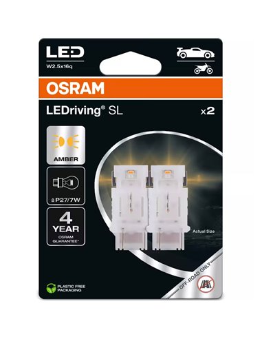 Lâmpada LED de substituição compatível P27/7W âmbar LEDriving SL W3x16q, 3157DYP-2BL, 1,3W