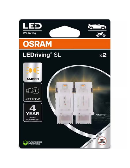 Lâmpada LED de substituição compatível P27/7W âmbar LEDriving SL W3x16q, 3157DYP-2BL, 1,3W