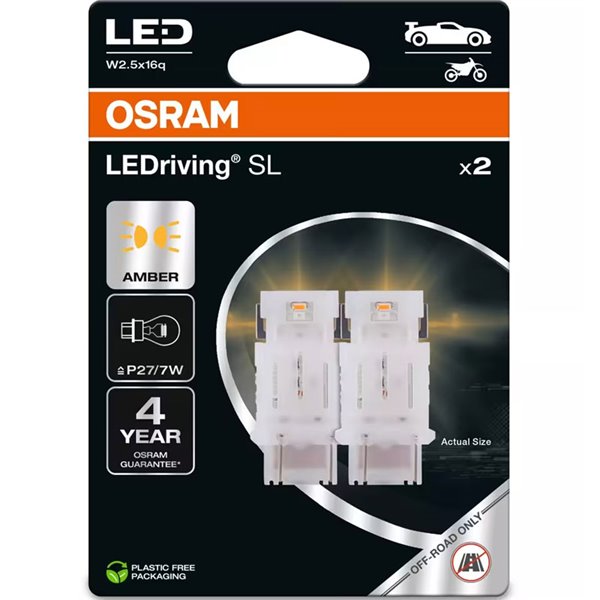 Ampoule LED de remplacement compatible P27/7W ambre LEDriving SL W3x16q, 3157DYP-2BL, 1,3W