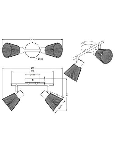 Spot mural ou plafonnier NATREL 2 lumières, finition naturelle, ampoule non incluse : 2 x E14, max. 10 W, IP20