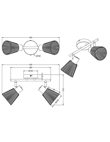 Spot mural ou plafonnier NATREL 2 lumières, finition naturelle, ampoule non incluse : 2 x E14, max. 10 W, IP20