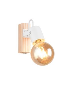 Spot de parede LYNAR, madeira e metal, lâmpada excl. 1x E27, máx. 10W, IP20, branco