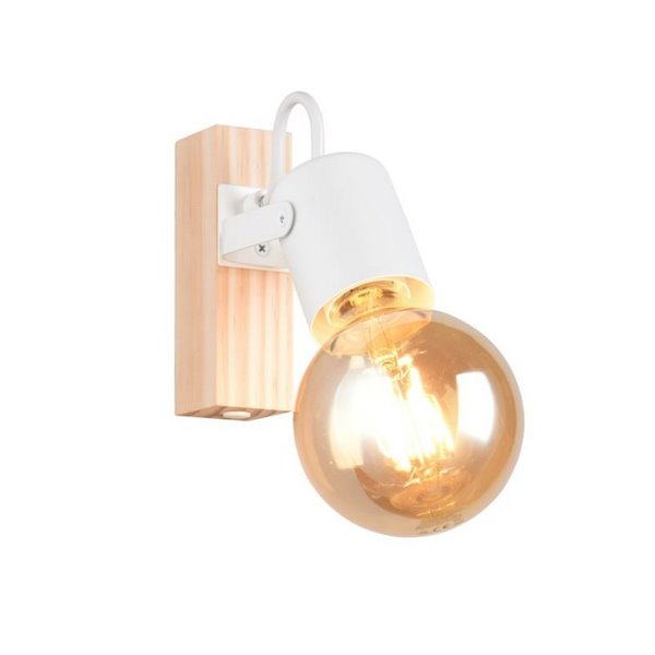 Spot mural LYNAR, bois et métal, ampoule non incluse : 1 x E27, max. 10 W, IP20, blanc
